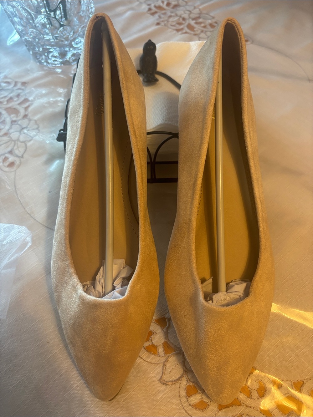 SHEIN Pointed Toe Suede Flats in Light Beige